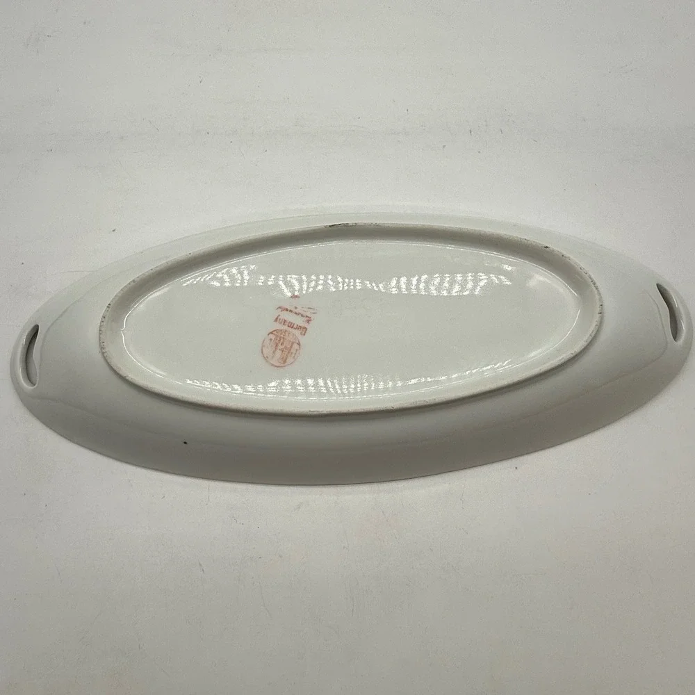 PV Vessra Germany Porcelain Oval Serving Bread Dish Gold Trim Handles art deco‎